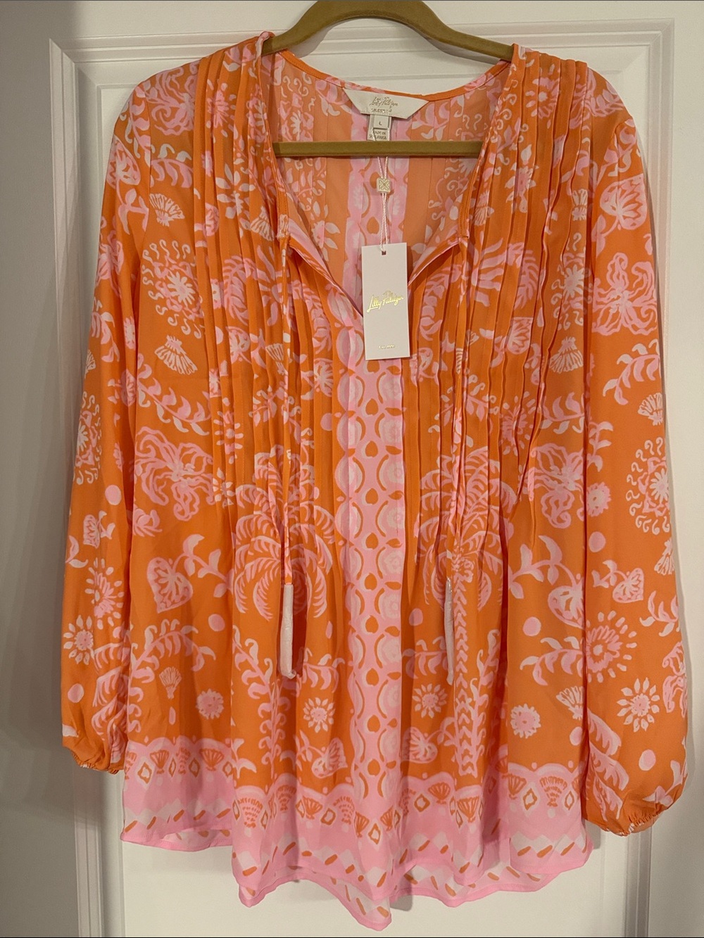 New With Tags! Lilly Pulitzer Orange & Pink Printed Peasant Tunic